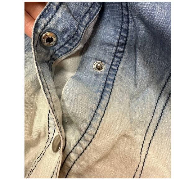 Life in Progress Womens Snap Front Ombre Long Sleeve Blue White Shirt Small - Picture 7 of 10